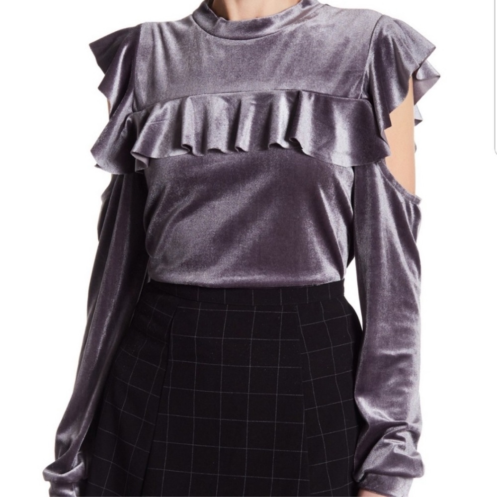 Romeo and Juliet Charcoal Ruffle Cold Shoulder Top